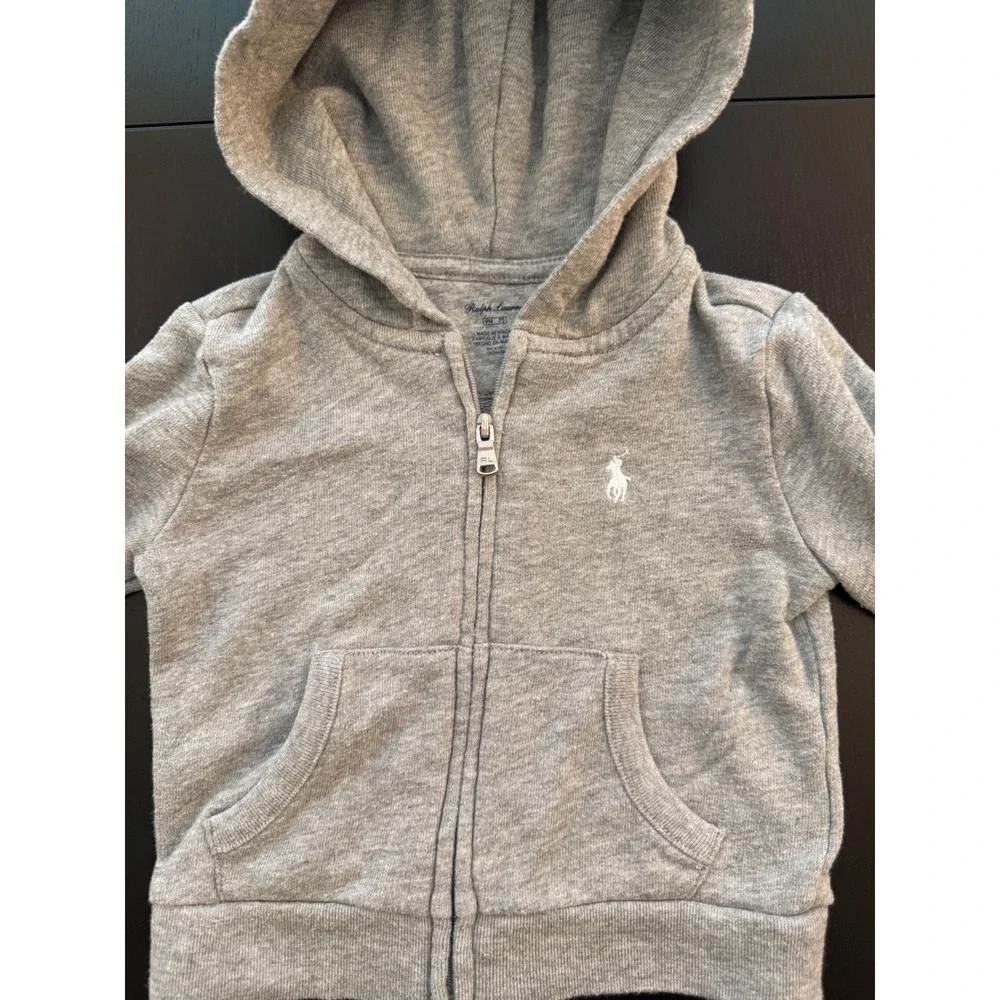 Ralph Lauren Baby Zip-Up Hoodie Infant Size 9 Months Gray Preppy Sweatshirt